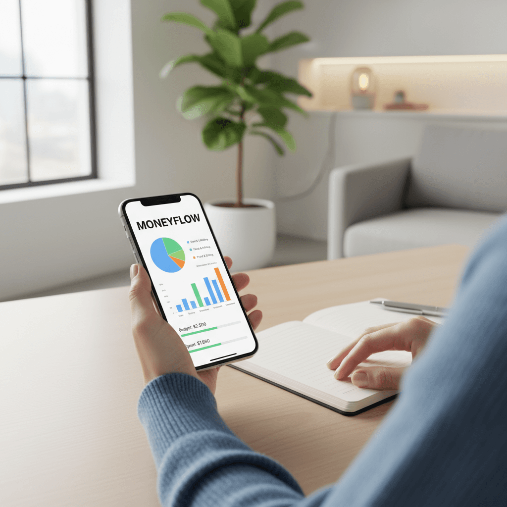 Smartphone showing a weekly spending summary chart