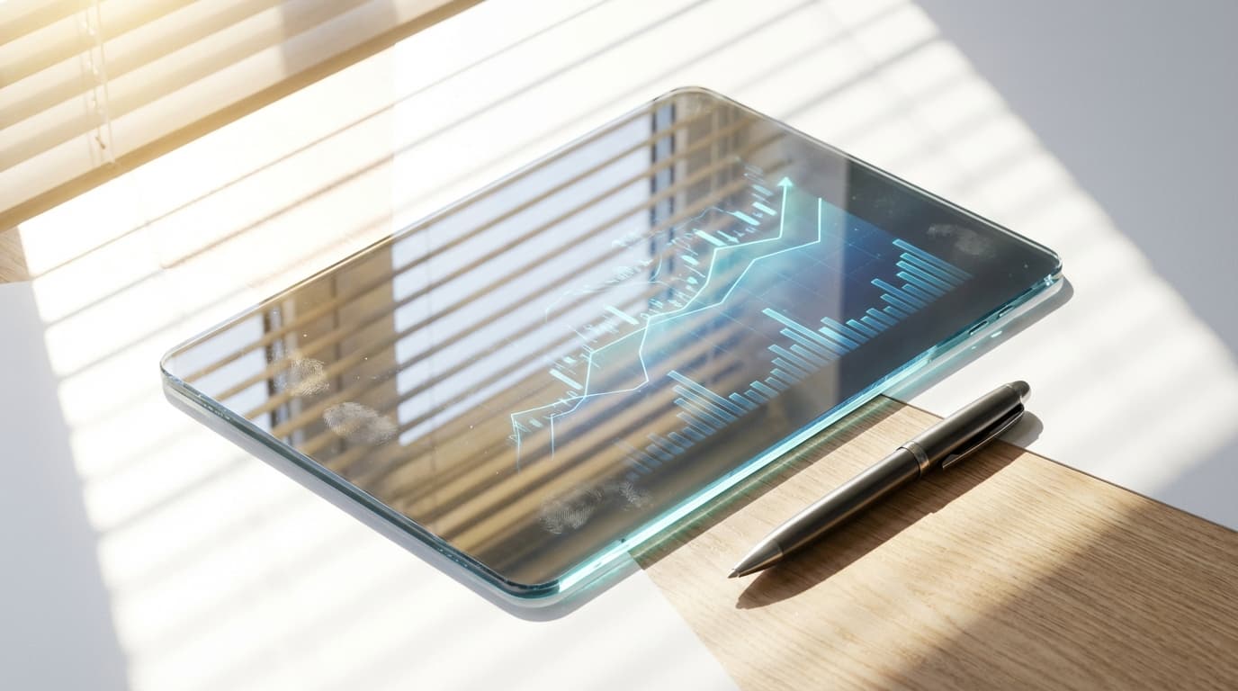Hand interacting with a clean financial data dashboard on a tablet